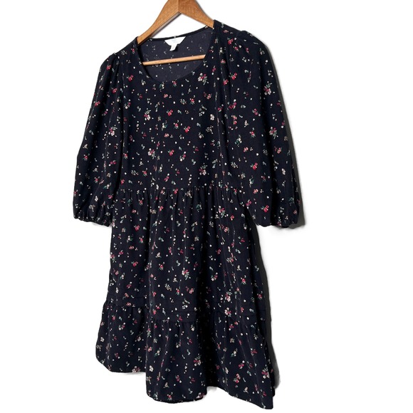 Time and Tru Womens Black Floral Corduroy Tiered Puff Sleeves Mini Dress Size S - Picture 6 of 16